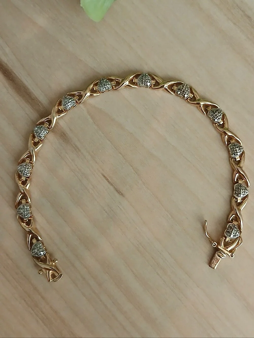Sterling Silver & Gold Vintage Bracelet Stamped .925  X & Heart Designs Diamond